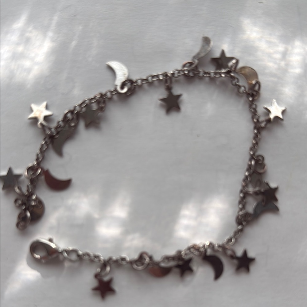 Silver Star and Moon Charm Bracelet